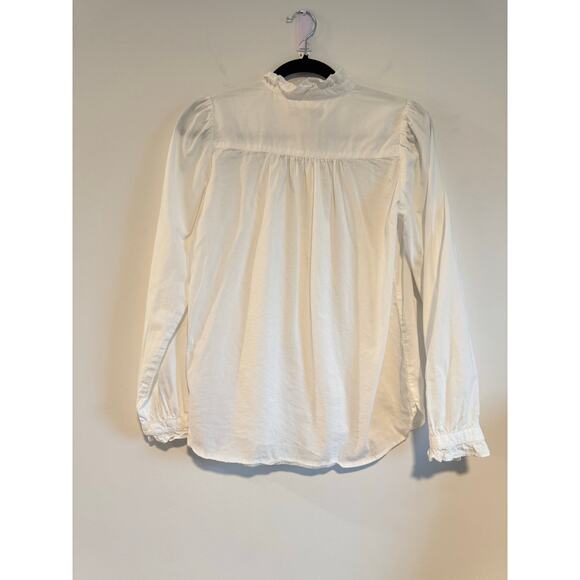 LOFT White Ruffle Front Blouse XS Long Sleeve High Neck Feminine Romantic - Picture 2 of 7